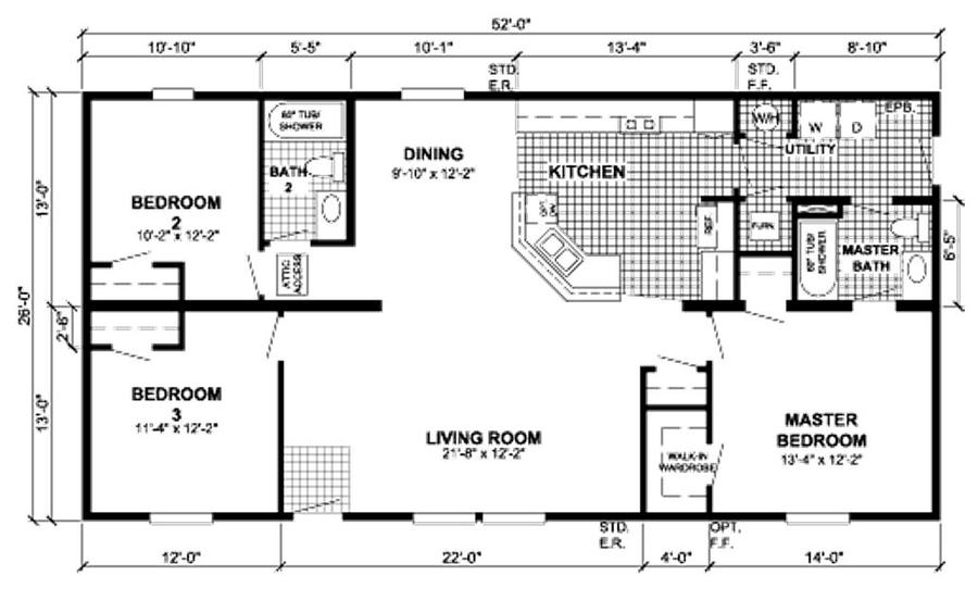 Sheldon 1352 Square Foot Ranch Floor Plan